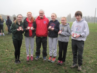 Successful medallists and their coach: Megan Nicod, Ellen Bowen, Vince Rollason (coach) Alice Battey, Amy Mijovic-Couldwell, Conor Smith
